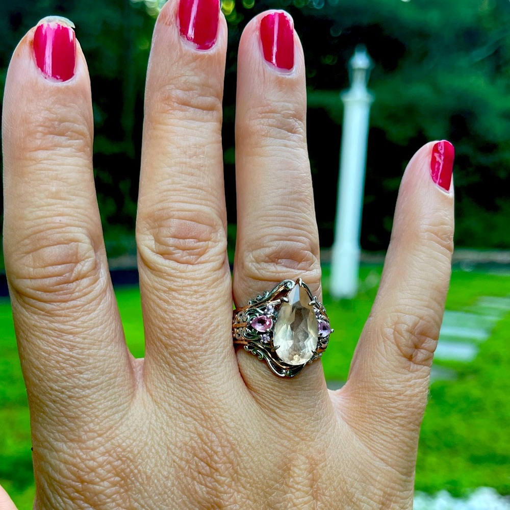 Gems en Vogue pear morganite & pink sapphire ring